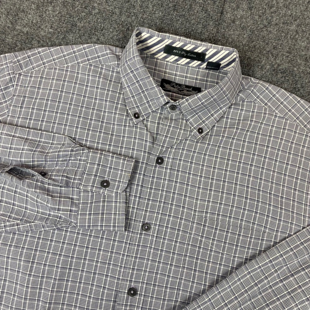 Palm Beach Collection Mens Plaid Button Down Shirt Blue White 80s 2-Ply Cotton M